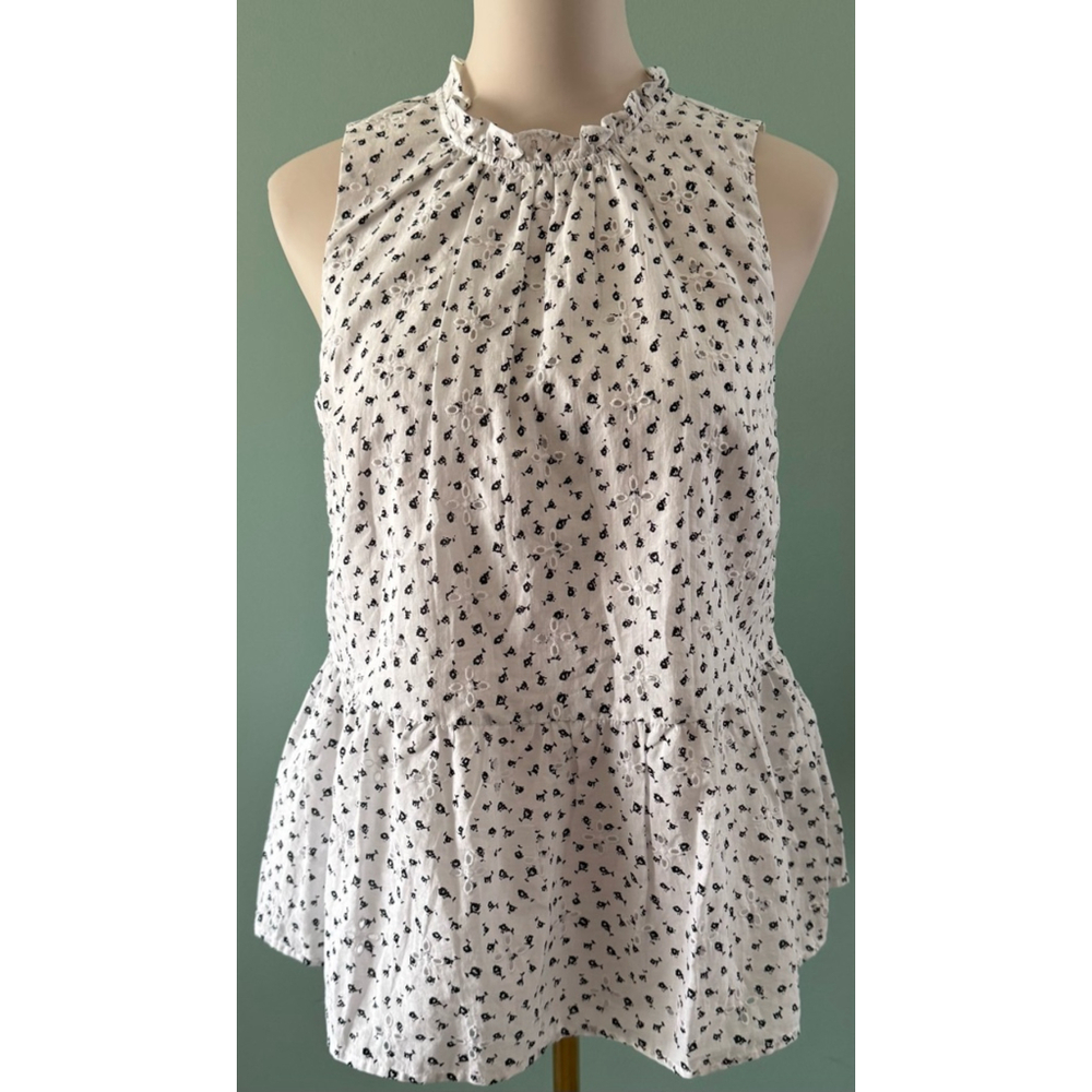 Women's LOFT Sleeveless Top Size S White Black Floral